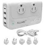 ALLWEI Travel Voltage Converter 220V to 110V Power International Travel Adapter for Hair Straightener/Curling Iron, Universal Power Plug Adapter UK, US, AU, EU, IT, India (Black)