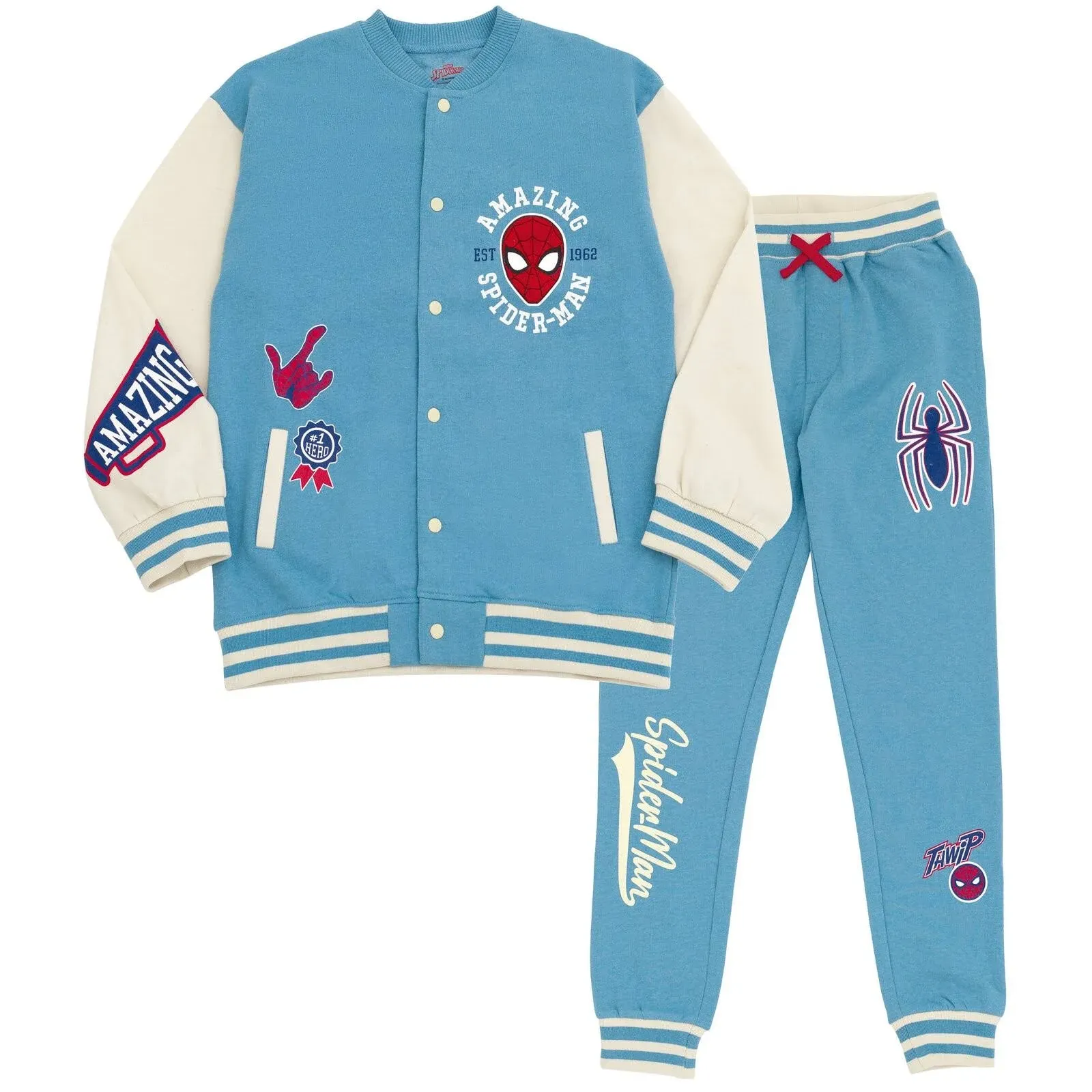 Marvel Spider-Man Little Boys Fleece Bomber Jacket and Jogger Pants Blue 7-8