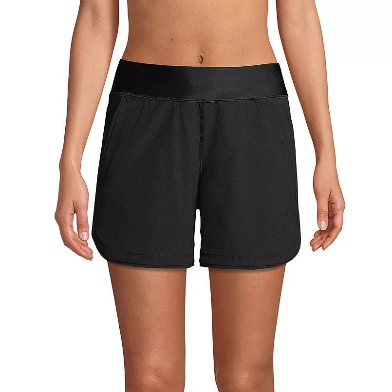 New Black Lands End Curvy Swim Shorts w/ Panty 5&quot; inseam w/ Pockets