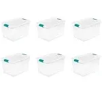 Sterilite 64-Quart Clear Plastic Stackable Storage Bin Container Box with Latching Lid for Home Garage Organization, Grey Pumice (6 Pack)