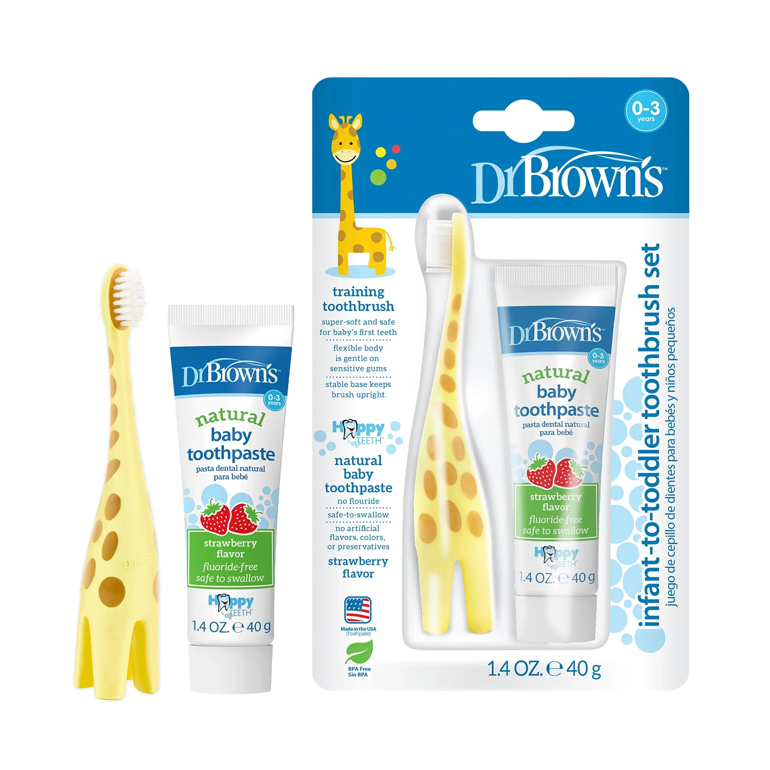 Dr. Brown's Infant-to-Toddler Training Toothbrush Set & Fluoride-Free Baby ...