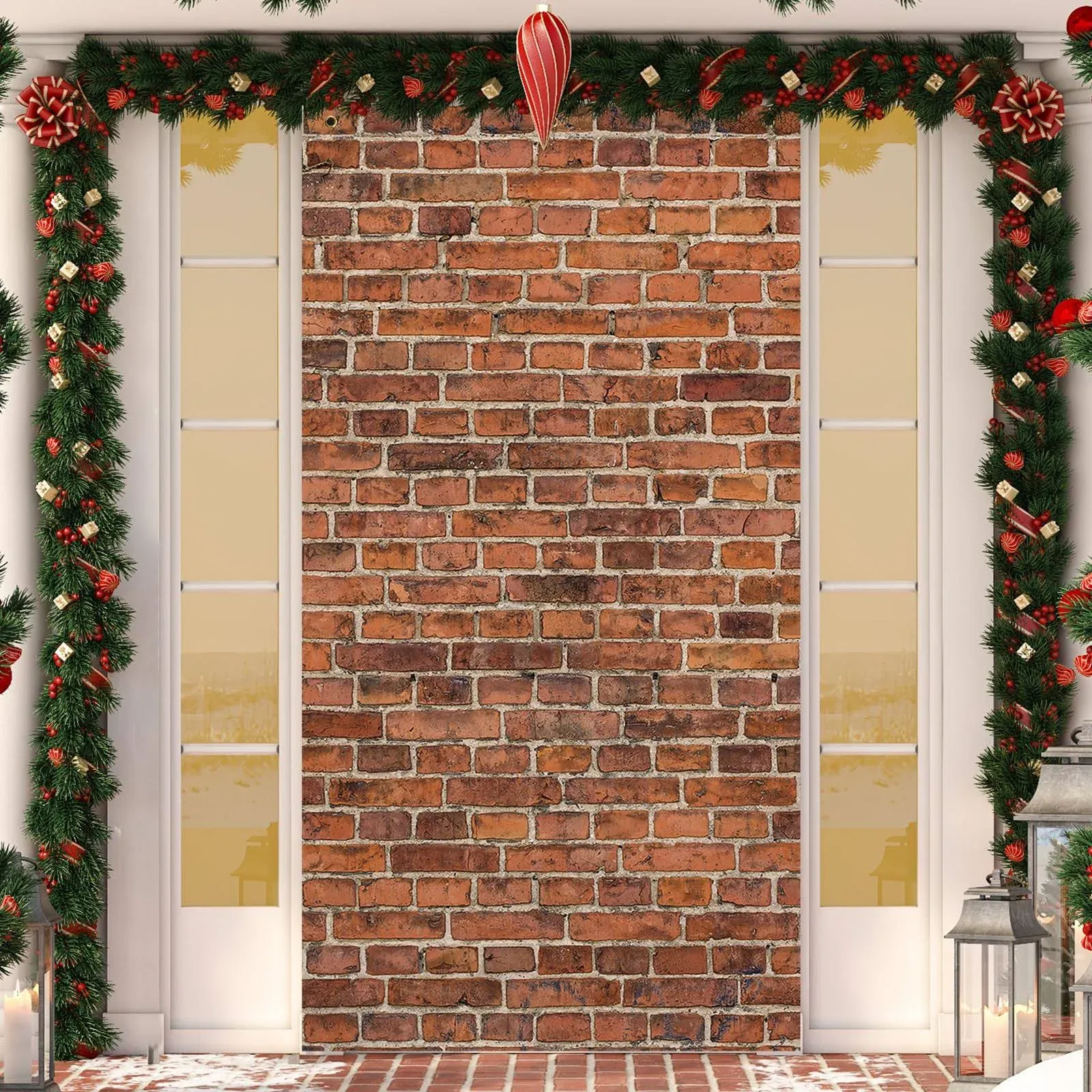 Brick Wall Backdrop, Brick Wall Party Backdrop Door Curtains for Halloween Party, Christmas, Birthday Gifts, Outdoor and Indoor Photo Props Brick Wall Decoration, Yellow