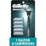 Gillette Mach3 Razor for Men, 1 Razor Handle + 6 Blade Refills