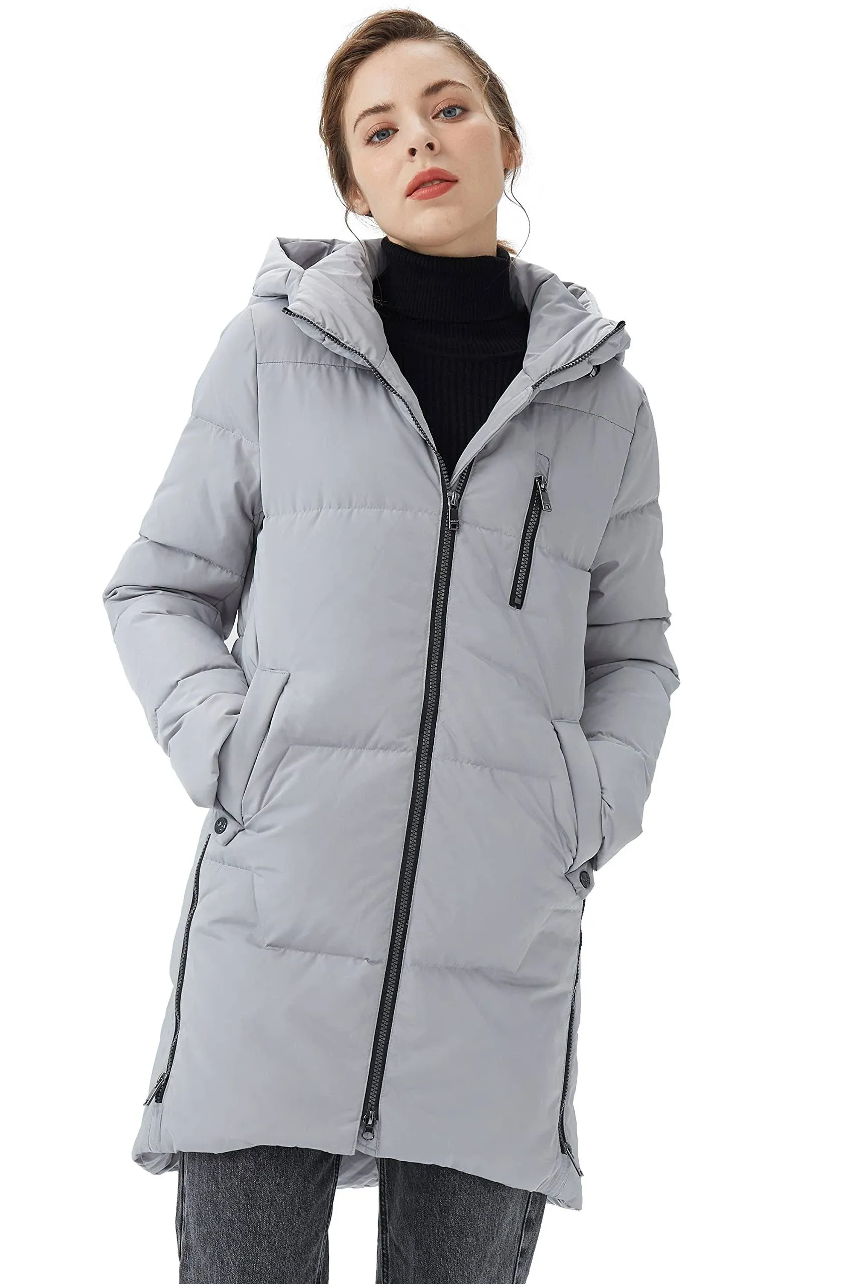 Orolay Women's Stylish Down Hooded Jacket with Two-Way Zipper Winter Down Coat ...