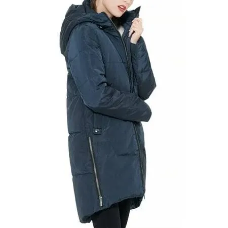 Orolay Women's Stylish Down Hooded Jacket with Two-Way Zipper Winter Down Coat Puffer Jacket