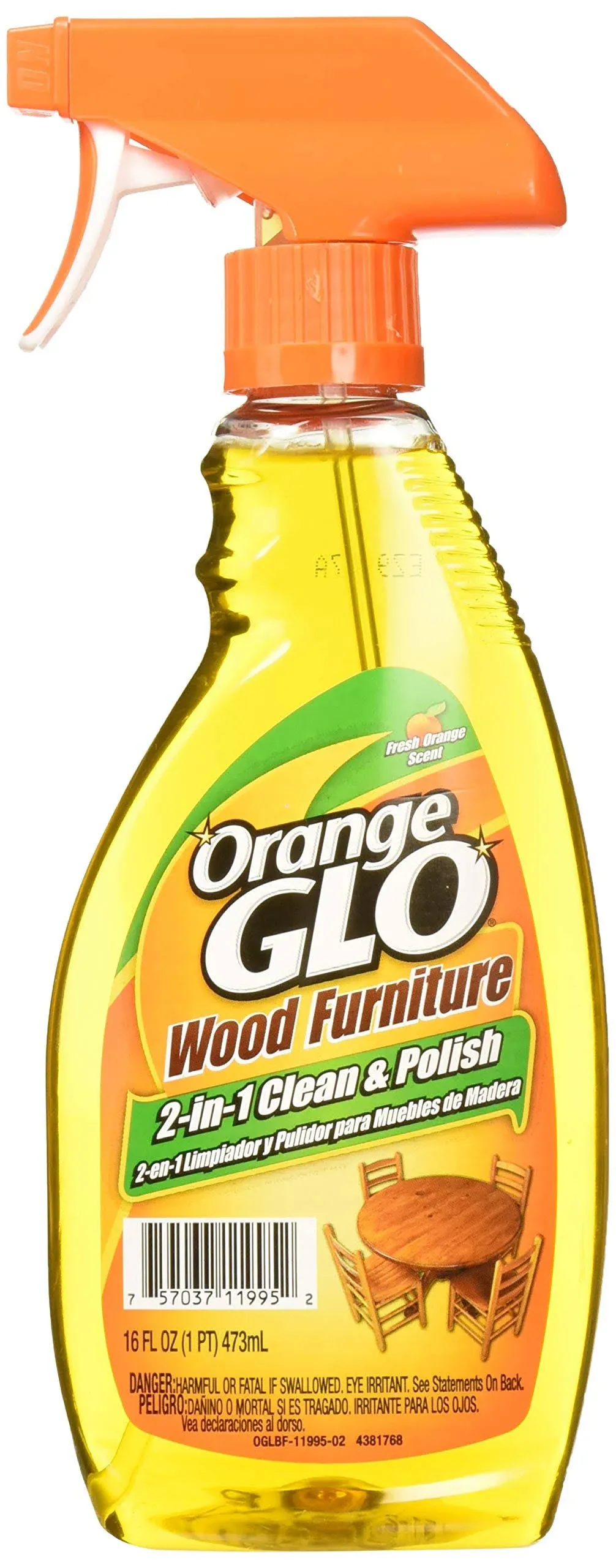 Orange Glo Clean & Polish, 2-in-1, Wood Furniture, Fresh Orange Scent - 16 fl oz