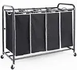 ROMOON 4 Bag Laundry Sorter Cart, Laundry Hamper Sorter with Heavy Duty Rolling