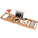 Utoplike Bamboo Bathtub Caddy Tray Bath Tray for Tub, Adjustable Bathroom Bathtub Organizer with Book Tablet Wine Glass Cup Towel Holder