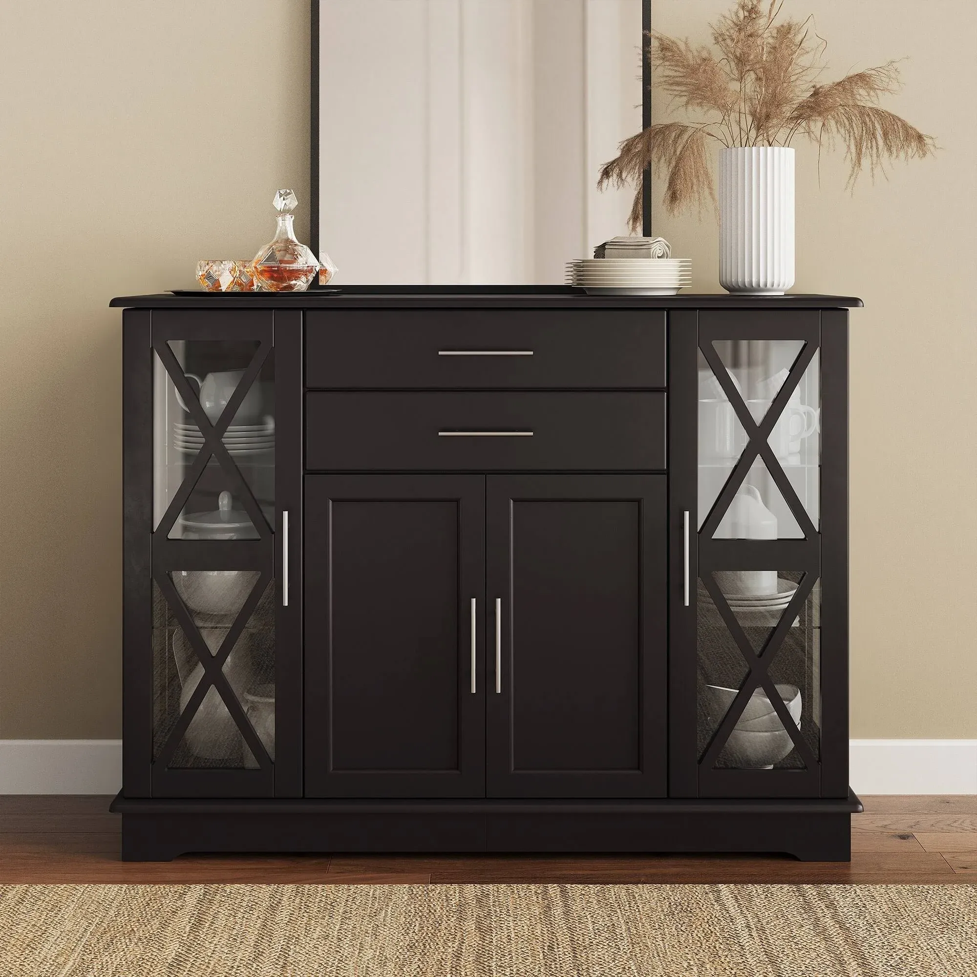 Belleze 47" Wood Storage Sideboard Buffet Cabinet Console Table - Espresso