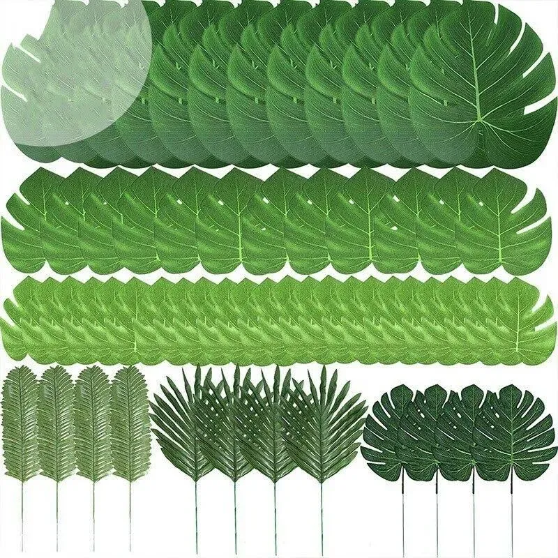 60 Pcs 6 Kinds Artificial Palm Leaves Tropical Plant Leaves Faux Monstera Leaves ...