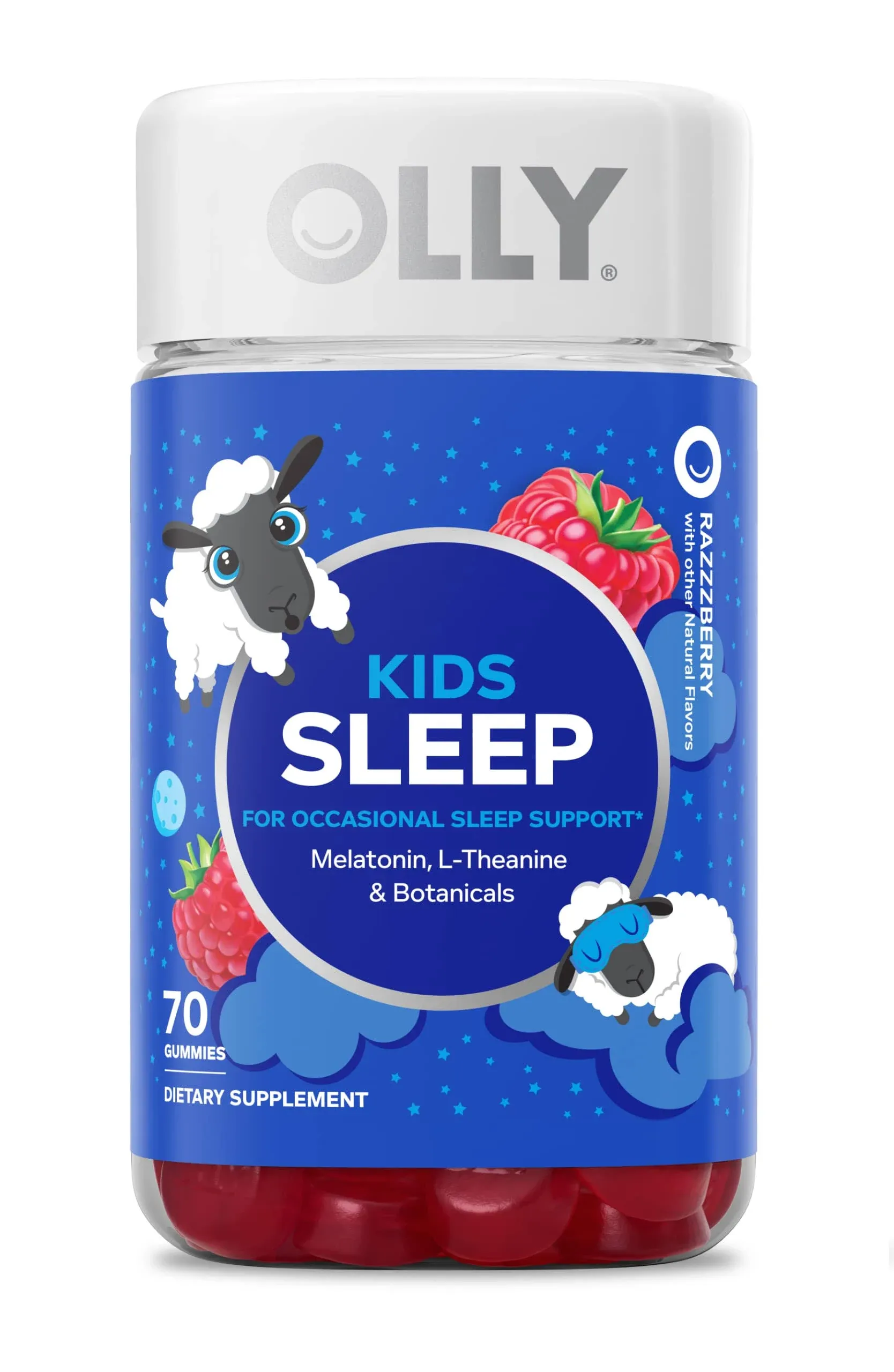 OLLY Kids Sleep Gummy, Occasional Sleep Support, 0.5mg Melatonin, L Theanine, Chamomile, and Lemon Balm, Childrens Chewable Supplement, Raspberry - 50 Count