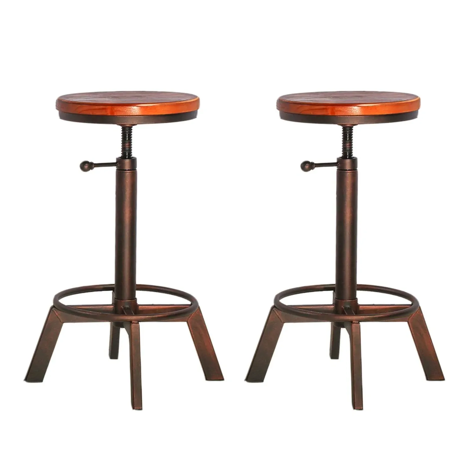 Topower Industrial Barstools 13.8&#034; Round Wooden Seat Adjustable Height Copper 