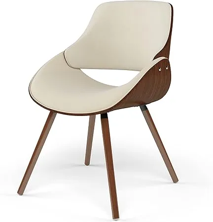 SIMPLIHOME Malden 18 Inch Mid Century Modern Bentwood Dining Chair with Wood Back in Natural Linen Look Woven Fabric, For the Dining Room