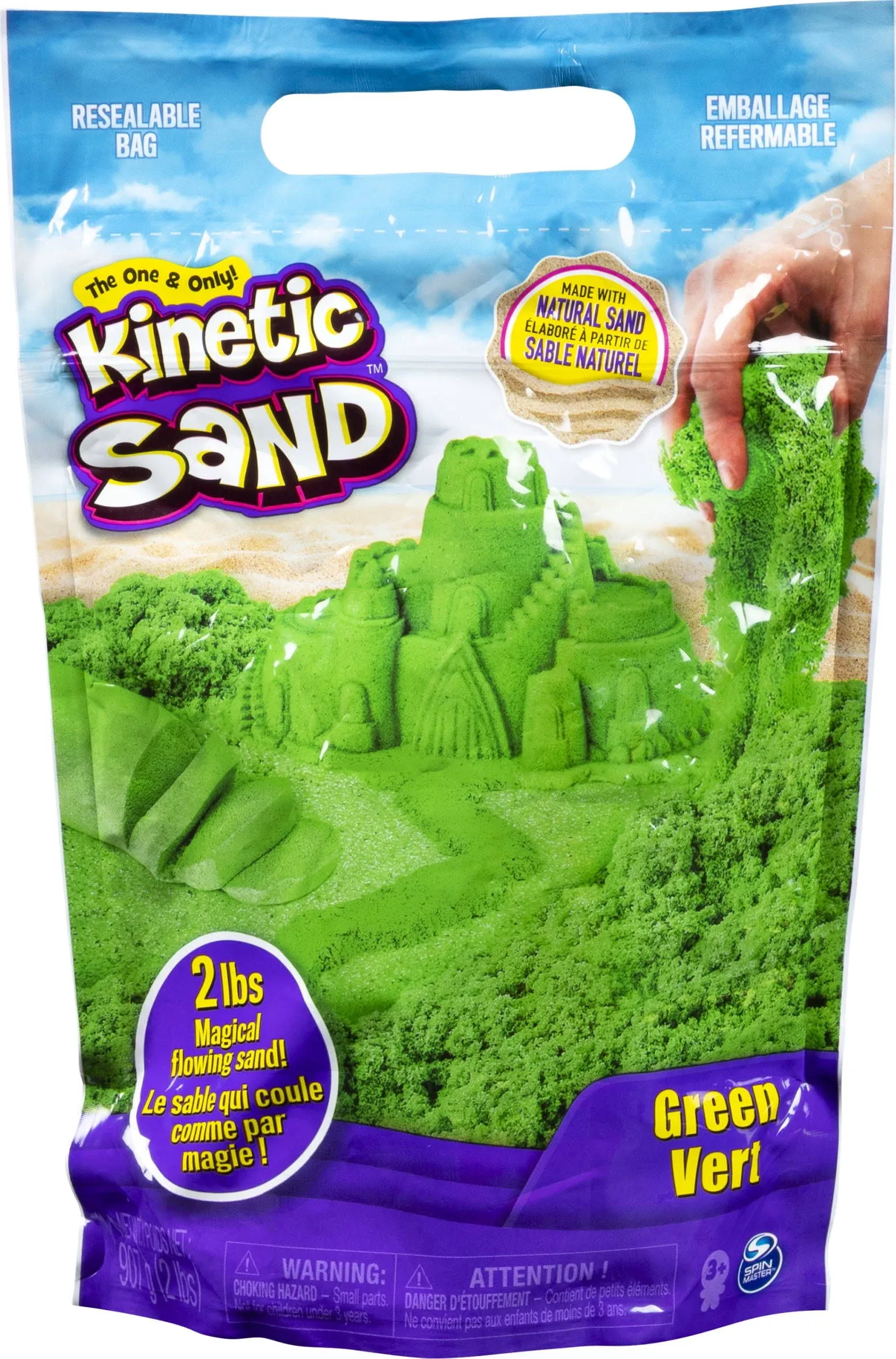 Kinetic Sand , The Original Moldable Sensory Play Sand Toys for Kids, Green, 2 lb. Resealable Bag, Ages 3+