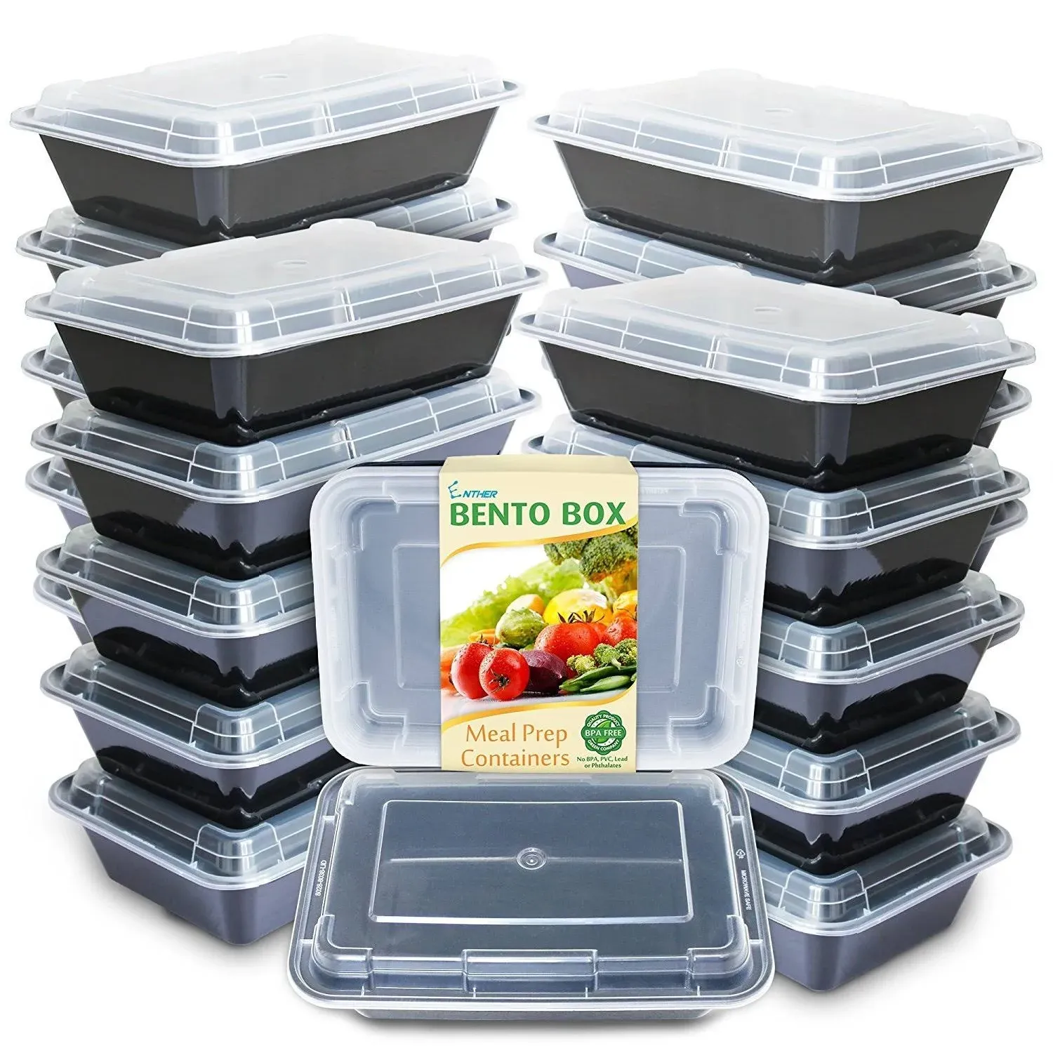 Enther Meal Prep Containers Single Lids, Food Storage Bento BPA Free | Stackable