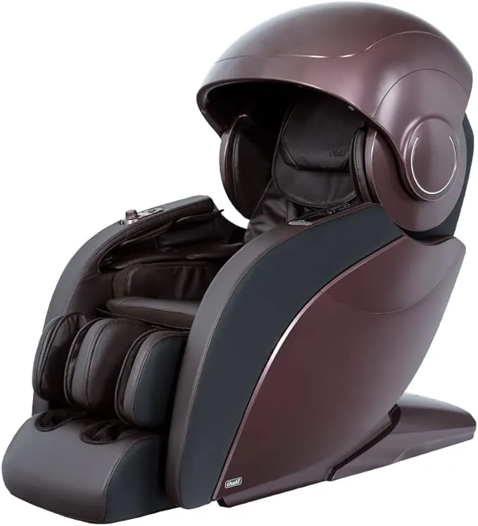 Osaki OS-4D ESCAPE (Dark Brown & Black) 4D Roller Mechanism with S-track, chromo-therapy Space capsule cover, heating on lumbar and calf with Full body Airbag Massage.