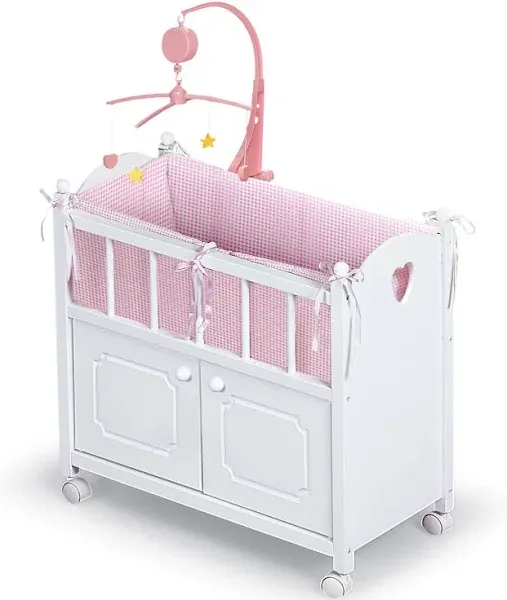 Badger Basket Doll Crib with Cabinet and Bedding, White