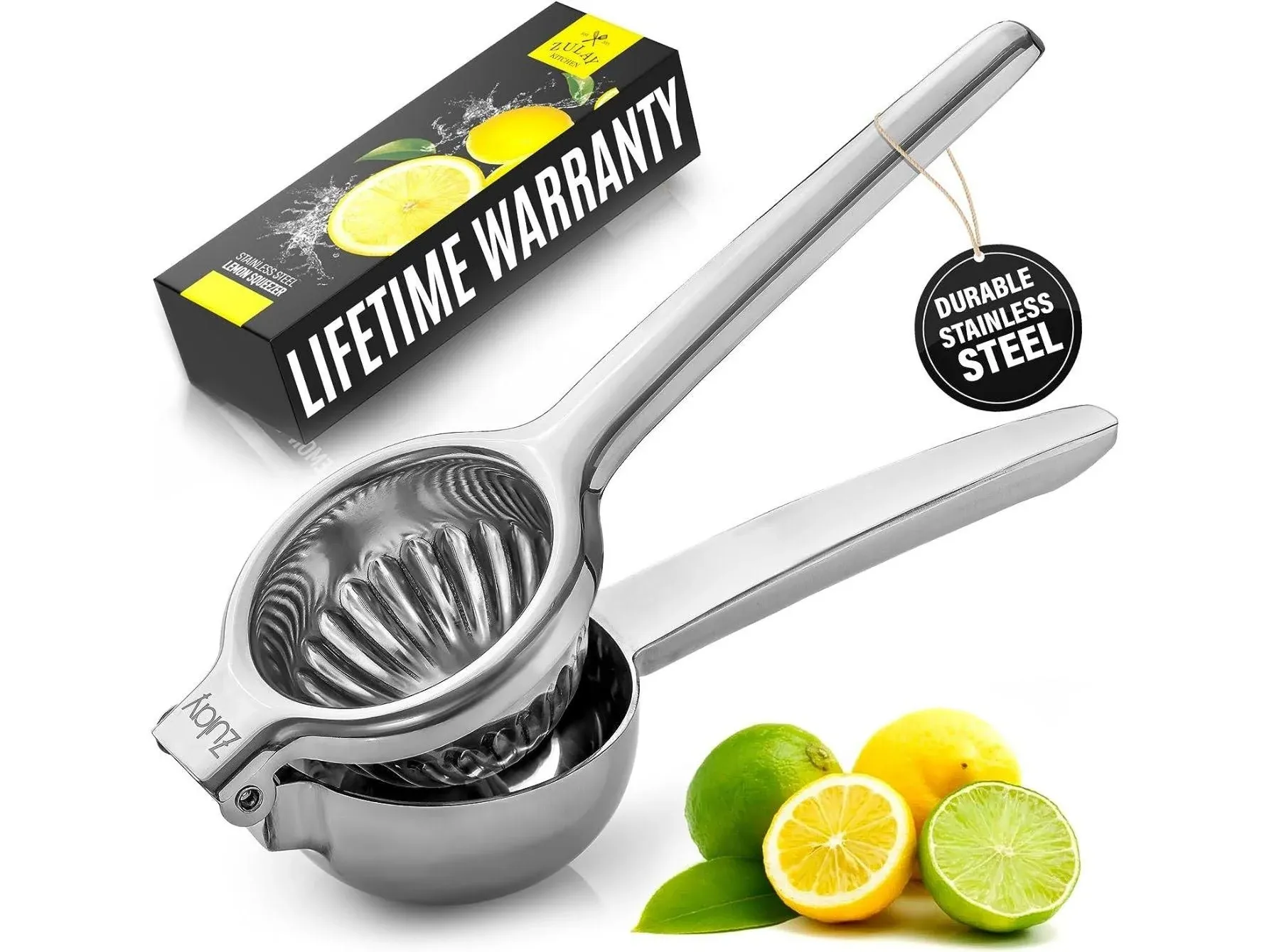 Zulay Lemon Squeezer Stainless Steel with Premium Heavy Duty Solid Metal Squeezer Bowl and Food Grade Silicone Handles - Large Manual Citrus Press Juicer and Lime Squeezer Stainless Steel (Yellow)Zulay Lemon Squeezer Stainless Steel with Premiu…