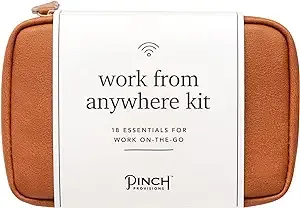 Pinch Provisions Work from Anywhere Kit, Includes 18 Essentials to Help You Stay on Task, Must-Have Work Essentials, Compact, Multi-Functional, Double-Pocket Vegan Leather Pouch