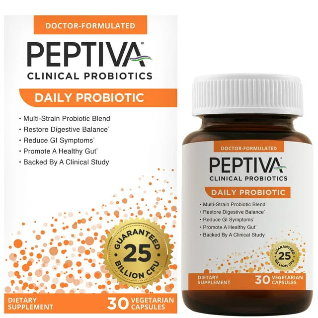 Peptiva Daily Probiotic, 25 Billion CFU, Multi-Strain Probiotics, Lactobacillus Acidophilus, Bifidobacterium, Digestive Support Supplement - 30 Count