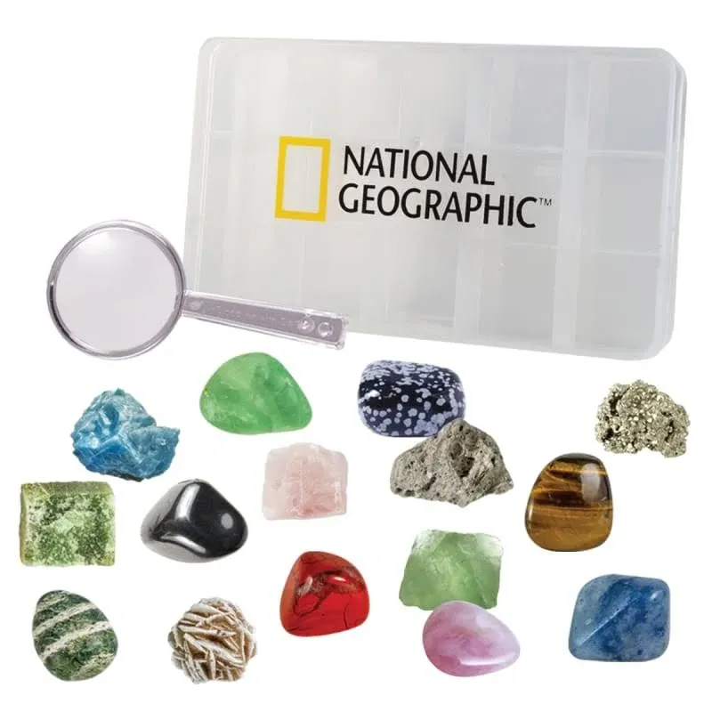 National Geographic Rocks and Minerals Education Set - 15-Piece Rock Collection Starter Kit with Tiger