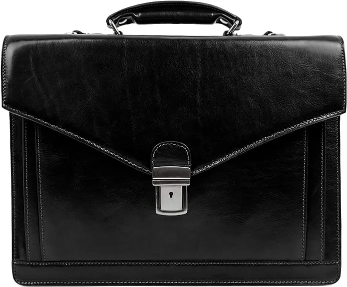 Time Resistance Leather Briefcase for Men Handmade Italian Business Bag Classy Black Attache Case - Time Resistance laptop-computer-briefcases