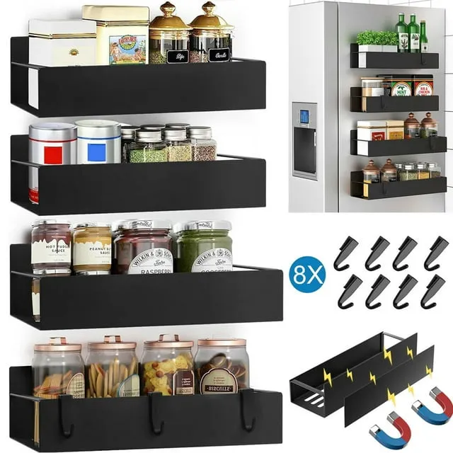 4 Pack Magnetic Spice Storage Rack Organizer for Refrigerator and Oven