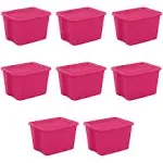 18 Gallon Tote Box Plastic, Fuchsia Burst, Set of 8