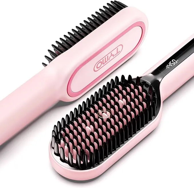 Tymo Ionic Hair Straightener Brush with 16 Temps, 30s Heat-up, Dual Voltage - for Thick, Thin, Curly Hair