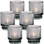 Ribbed Smoke Gray Glass Votive Candle Holder (Set of 6)