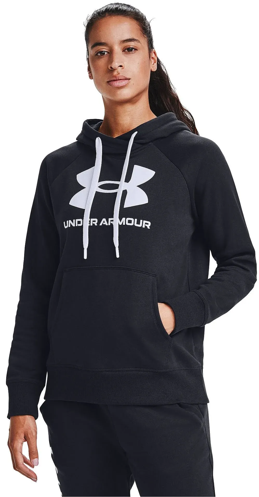 Under Armour Women's Rival Fleece Logo Hoodie, Black Rose (664)/Breaker Blue, X-Small