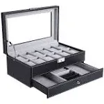 SONGMICS Lockable Watch Box with Glass Lid Black + Gray / 8 Slot