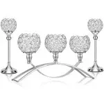 Silver Crystal Candle Holders Decorative Candelabra 3 Arms Candlesticks Holder Table Centerpiece Center Pieces Decoration for Dining Table Home Decor, Wedding, Party, Anniversary