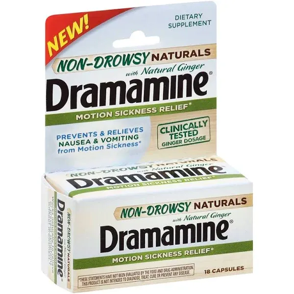 Buy Dramamine Non-Drowsy Naturals With Ginger 18 Tabs By Med Tech Products | Herbspro.com