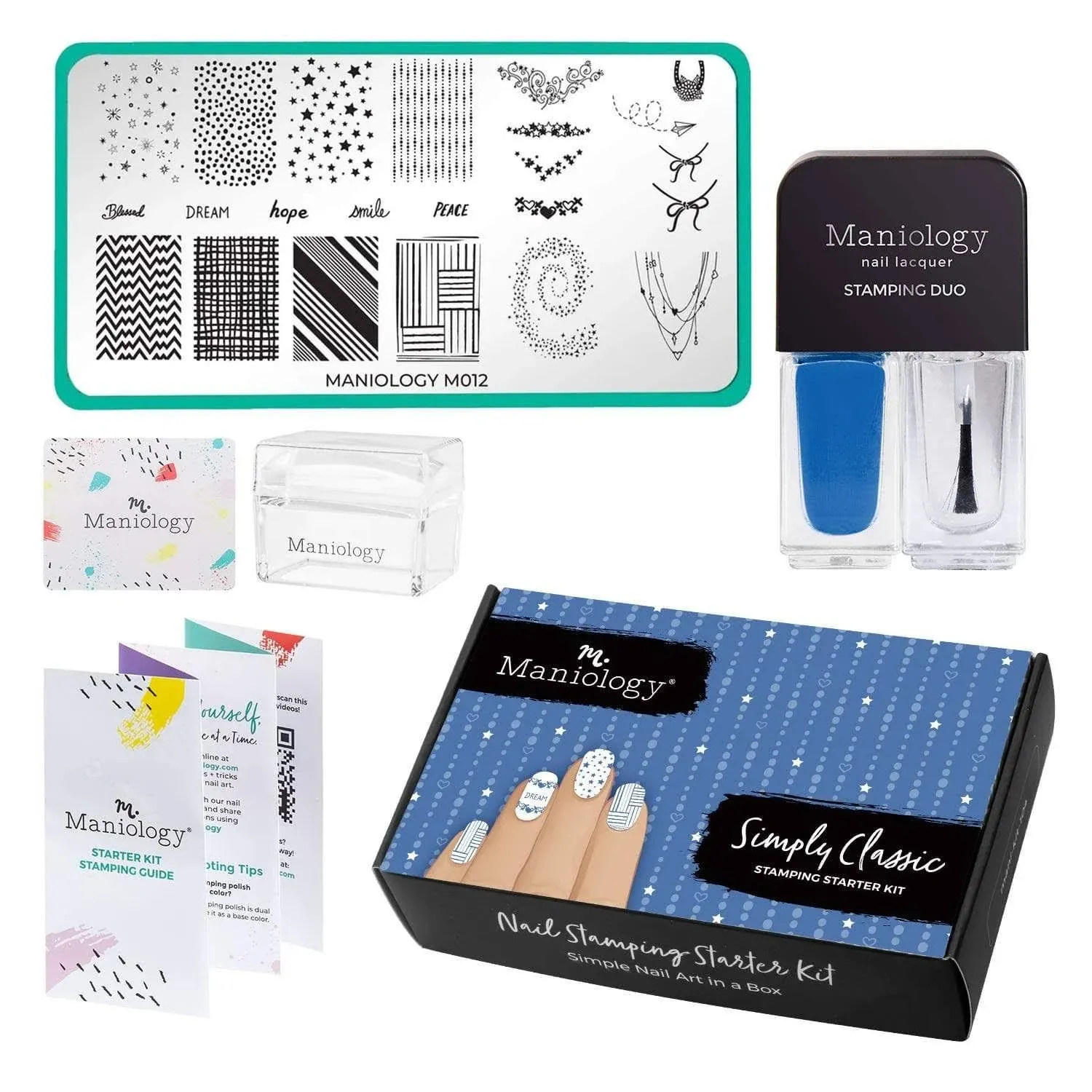 Maniology Nail Stamping Starter Kit (Plate, Polish, Top Coat, Stamper and Scraper Card) (Crystal Galaxy)