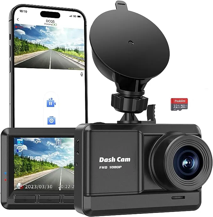 Dash Cam, FHD 1080P WiFi Dash Camera for Cars with 32GB SD Card, 2.45 inch IPS Screen, 2 Mounting Ways, Night Vision, G-Sensor Lock, Loop Recording, Parking Monitor, WDR