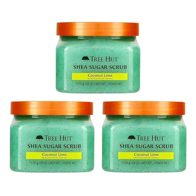 Tree Hut Shea Sugar Body Scrub, Coconut Lime,18oz And Coco Colada,18oz, With Single Makeup Remover Wipe