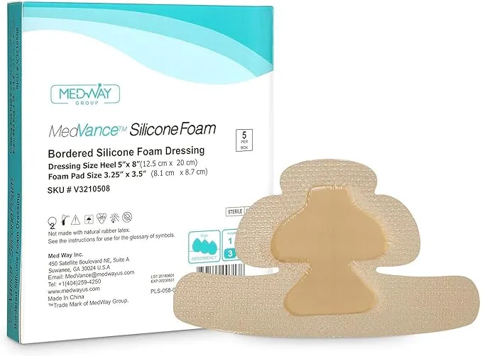 MedVanceTM Silicone - Bordered Silicone Adhesive Foam Dressing, Heel/Elbow/Wrist, Box of 5 dressings (7"X9")