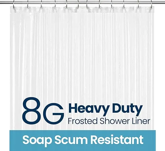 LiBa PEVA 8-Gauge Bathroom Shower Stall Curtain Liner, 72" W x 72" H 8G Frosted, Heavyweight Non-Toxic Fabric, Heavy-Duty Thickness, Waterproof, Mold & Mildew-Resistant