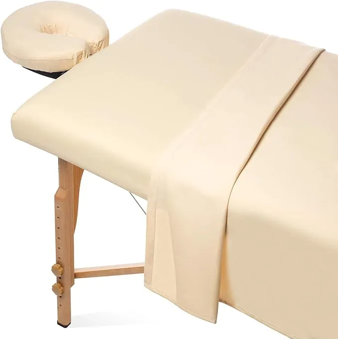 Saloniture 3-Piece Microfiber Massage Table Sheet Set - Premium Facial Bed Cover - Includes Flat and Fitted Sheets with Face Cradle Cover - Natural