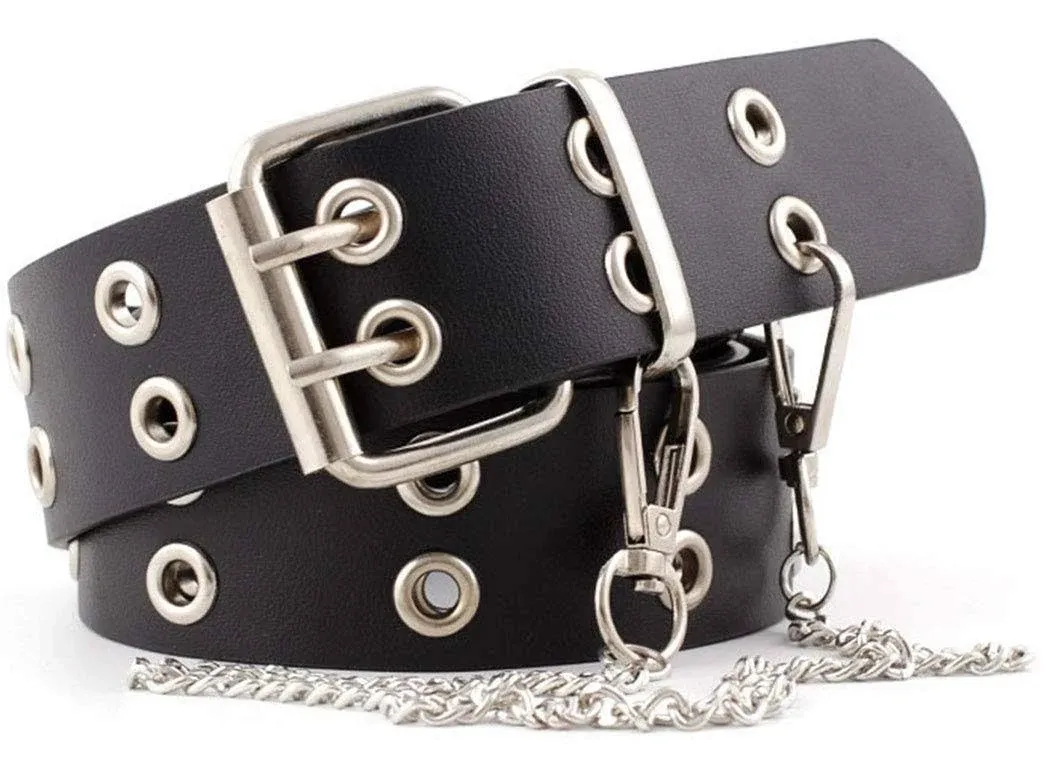 Fashionable PU Punk Hip-hop leather waist belt, elegant adjustable waist buckle with detachable ladies chain