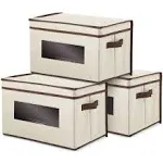 Foldable Storage Bins, Fabric Cubes (Cream, 16.2 x 10 x 12 in, 3 Pack)