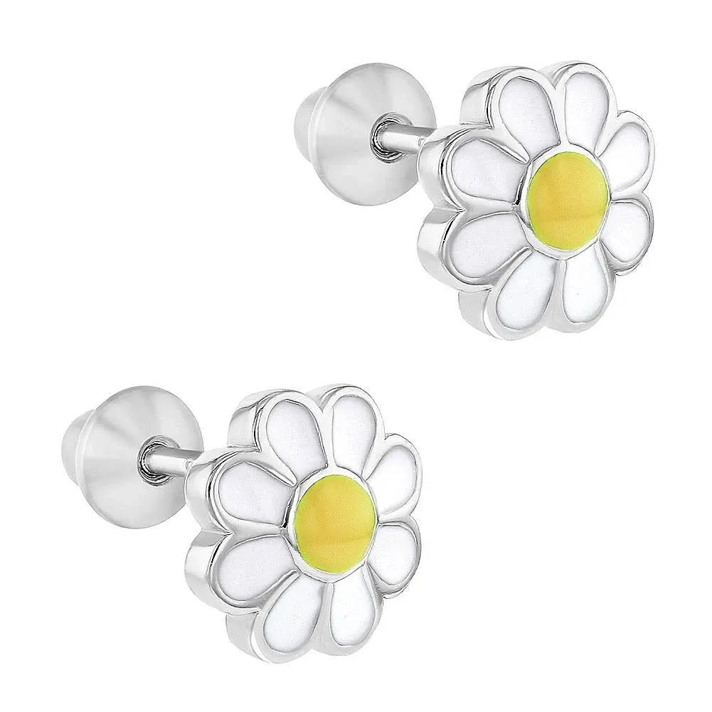 Girl's Delightful Daisy Screw Back Sterling Silver Earrings - in Season Jewelry