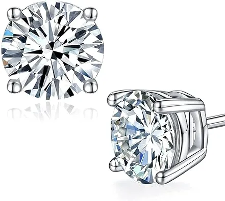 18K White Gold Plated 925 Sterling Silver Moissanite Stud Earrings