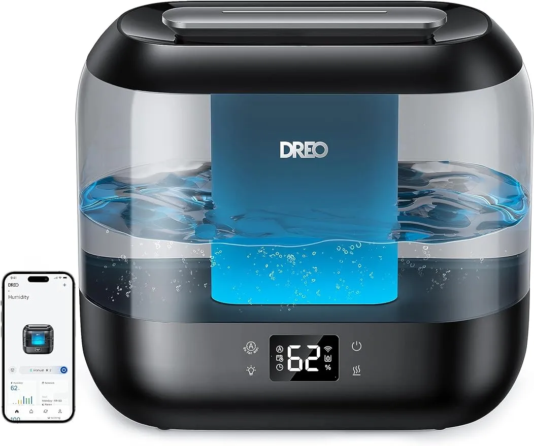 Dreo Smart Humidifiers for Bedroom Top Fill 4L Cool Mist Humidifier with Nightlight