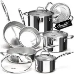 ciwete Tri-Ply Stainless Steel Pots and Pans Set 11-Pc, 18/10 Stainless Steel Induction Cookware Set with Steamer Insert, Kit