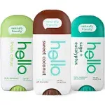 Hello Deodorant Variety Pack (Sweet Coconut, Fresh Citrus, White Sage) for Women + Men, Aluminum Free, Baking Soda Free, Parabens Free, 24 Hour Odor