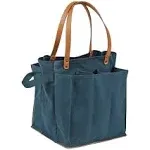 CapaBunga Farmer's Market Tote Shopping Bags with Handles - 7 Pocket Large Utility Tote Bag - Heavy Duty Canvas Utility Bag with Vegan Leather Base - Reusable Tote Bag - Blue Grocery Bag