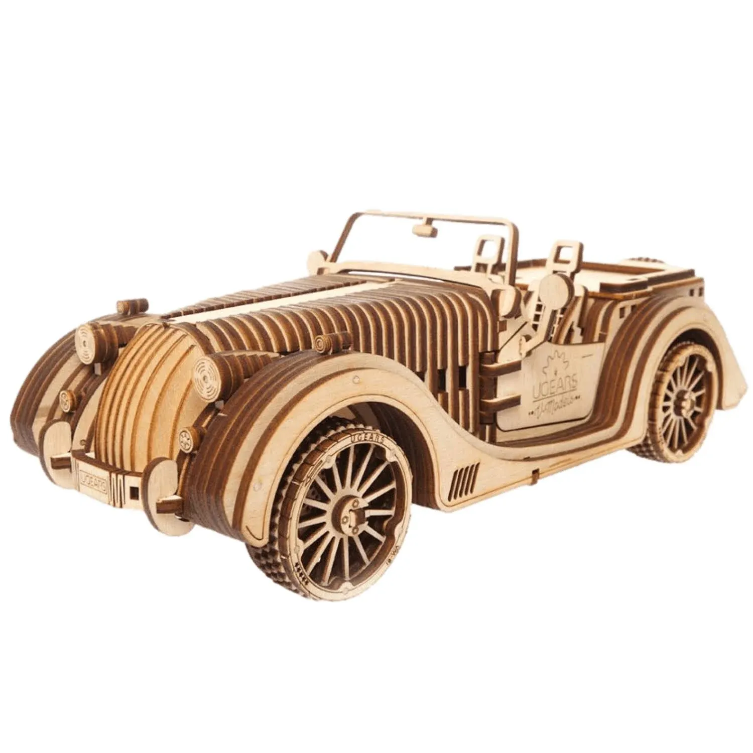 UGEARS VM-01 Roadster Vehicle – 3D Wooden car DYI – Fun Projects for Adults– 3D Mechanical Working Model Idea – Plywood Material with Transmission Integrated – Great Gift for Car Lovers