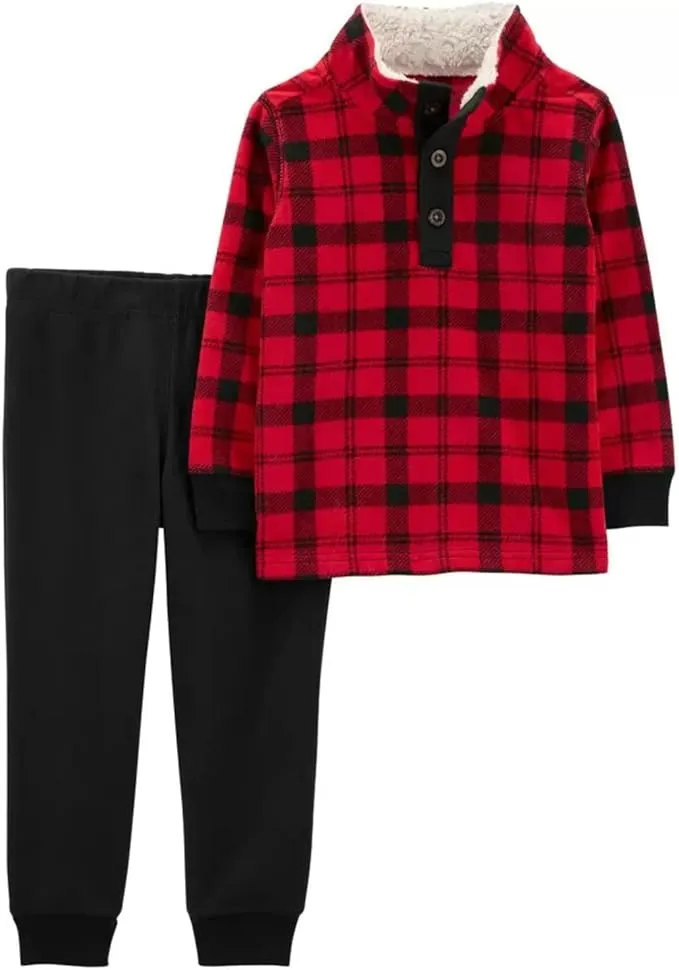 Carter's Baby and Toddler Boy long Sleeve Top and Pant Set, Buffalo Check/Red/Black, 24m